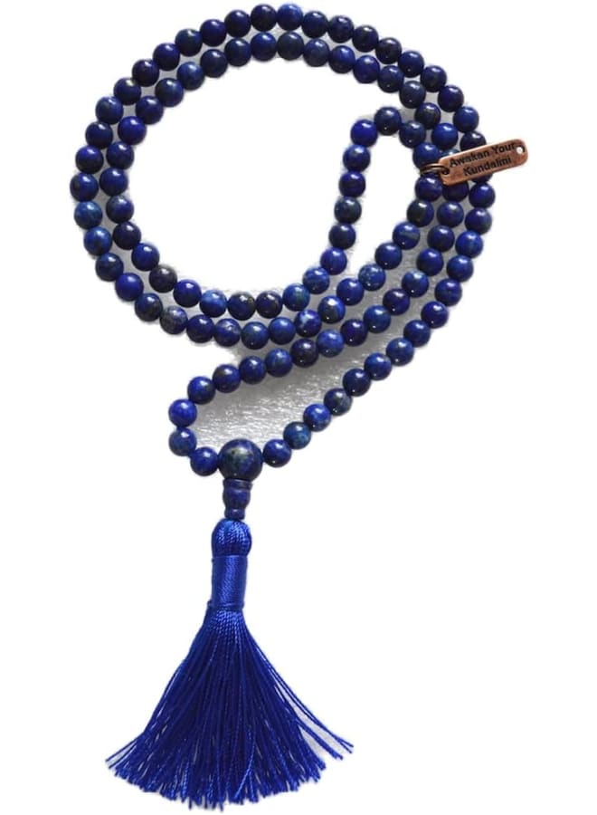 Crystals Mala Beads Necklace Reiki Healing Stones Blessed & Energized Handmade 108 Buddhist Prayer Beads - Comes w/Velvet Pouch (Lapis Lazuli, 6 mm) 