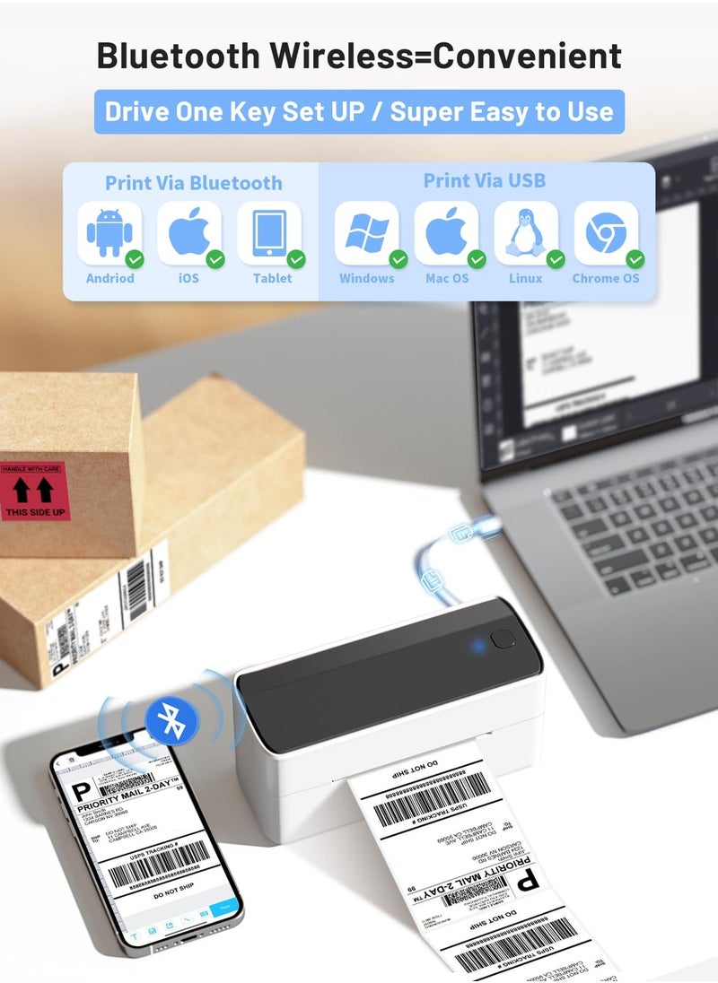 phomemo 241-BT Bluetooth Thermal Label Printer, 4X6" Wireless Shipping Label Printer for Small Business, Label Printer for Shipping Packages, Compatible with iPhone, Android (White Black)  - Image 2