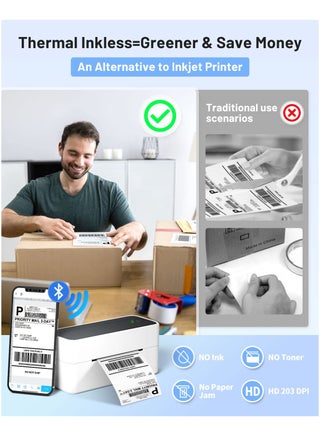 طابعة ملصقات حرارية بلوتوث 241BT 4X6، شحن لاسلكية للاعمال الصغيرة، لطرود الشحن، متوافقة مع ايفون واندرويد ويو بي اس بي، أحادي اللون (أسود وأبيض) - view 5