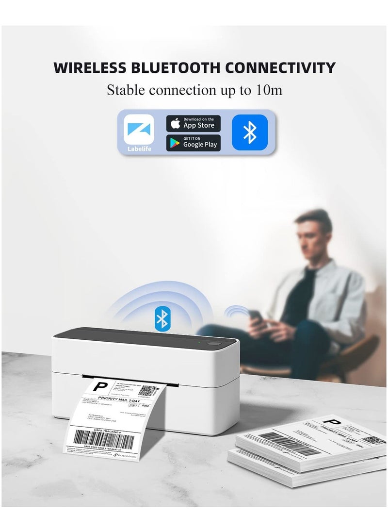 241-BT Bluetooth Thermal Label Printer, 4X6" Wireless Shipping Label Printer for Small Business, Label Printer for Shipping Packages, Compatible with iPhone, Android (White Black)