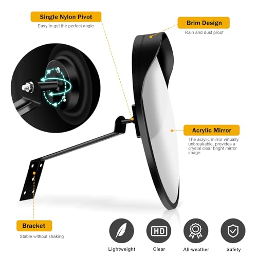 Angooni 16" Convex Driveway Mirror, Upgrade Wide Angle View, Adjustable Blind Spot Mirror, Traffic Mirrors, Security Mirrors Indoor and Outdoor, Parabolic Safety Mirrors - Image 5