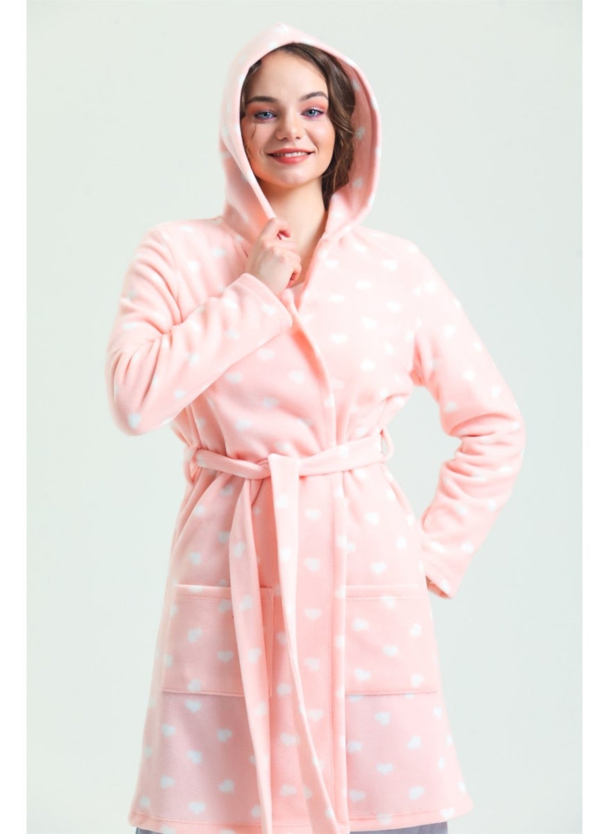Magic Form 35252 Women's Pink Hooded Polar Fleece Dressing Gown (Hood Unlined)  - Image 1
