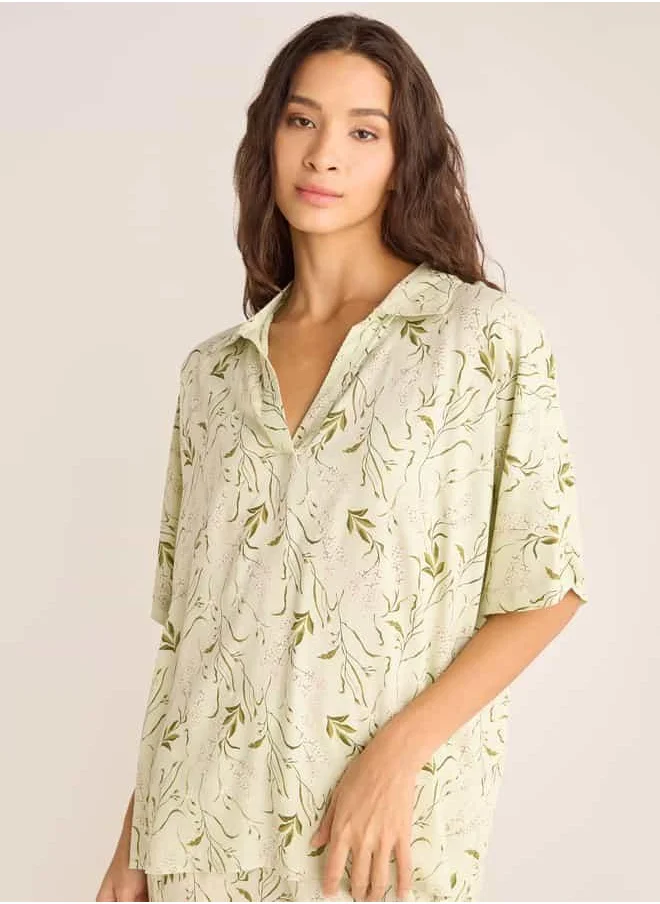 فاف Printed Collar Top and Pyjama Set