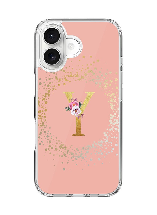 Stylizedd Classic Clear MagSafe Case for iPhone 17 , Hybrid Soft Case Flexible Edges Anti Drop TPU PC Gel Thin Transparent Cover [ Designed for iPhone 17 ] - Custom Monogram Initial Letter Floral Pattern Alphabet - Y  (Rose Pink )