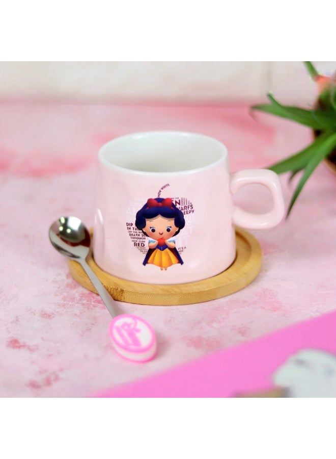 Disney Princesses Snow White Porcelain Mug With Wooden Coaster & Steel spoon - Image 2
