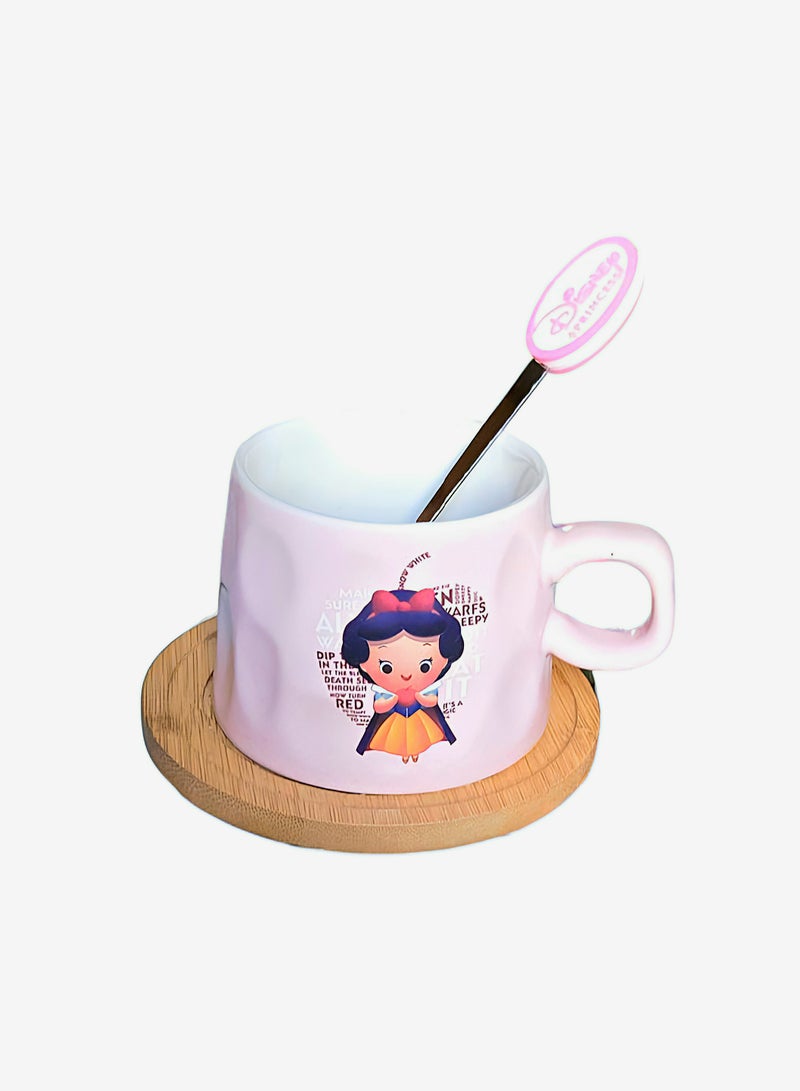 Disney Princesses Snow White Porcelain Mug With Wooden Coaster & Steel spoon - Image 1