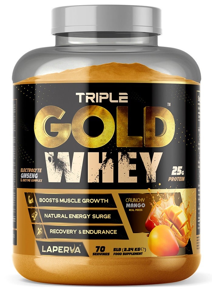 Laperva Triple Gold Whey, Crunchy Mango, 5 LB, Contains Real Pieces, Recovery & Endurance