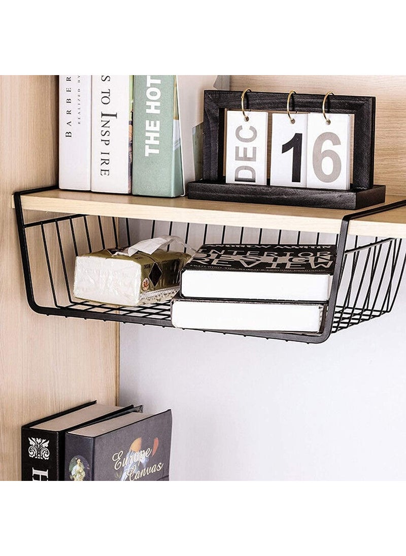 Vemonio VEMONIO Mild Stainless Steel Undershelf Rack Basket Organizer for Cupboard Cup Holder Kitchen Large Size Black Pack of 4  - Image 4
