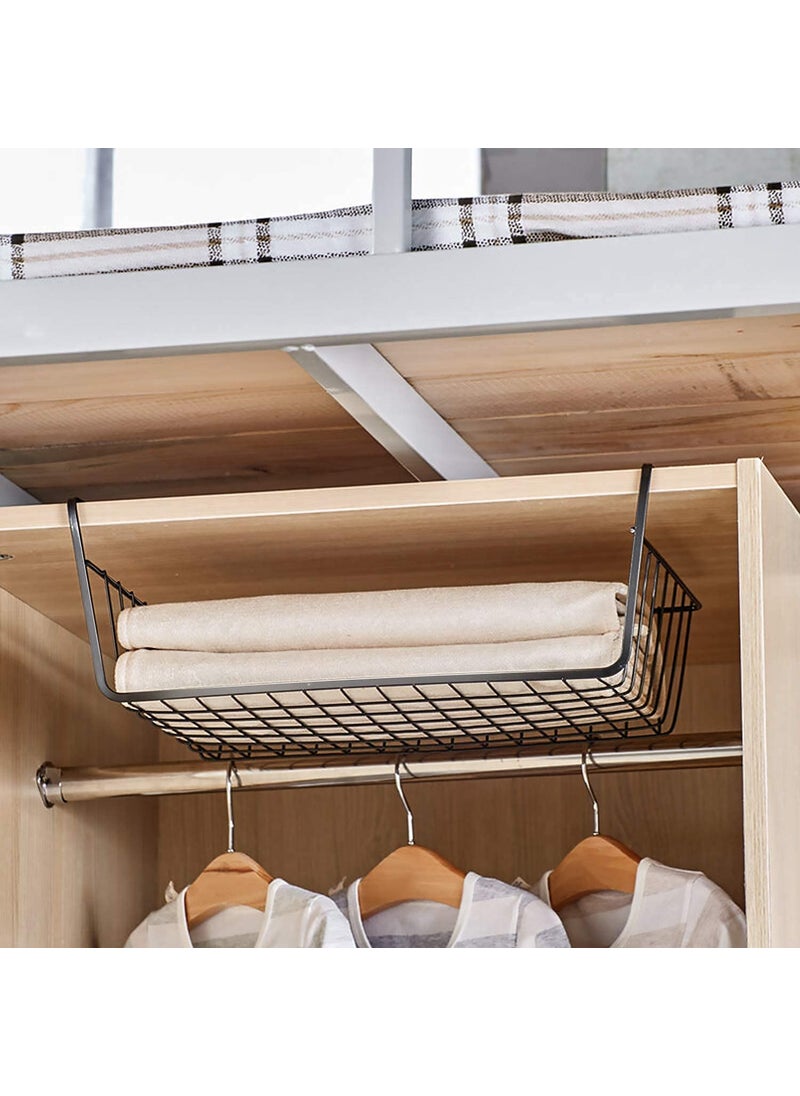 Vemonio VEMONIO Mild Stainless Steel Undershelf Rack Basket Organizer for Cupboard Cup Holder Kitchen Large Size Black Pack of 4  - Image 3