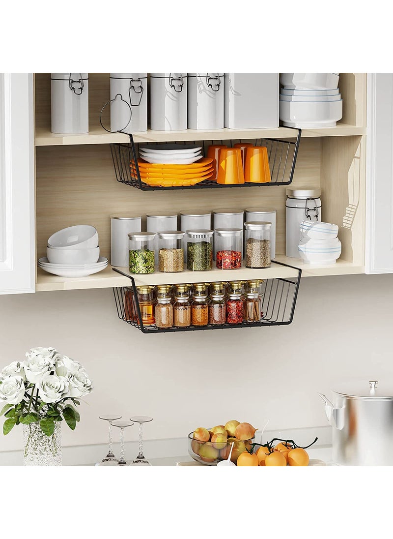 Vemonio VEMONIO Mild Stainless Steel Undershelf Rack Basket Organizer for Cupboard Cup Holder Kitchen Large Size Black Pack of 4  - Image 2