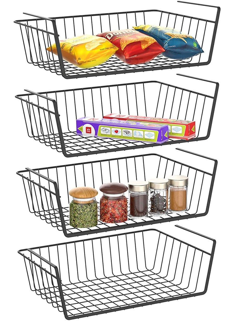 Vemonio VEMONIO Mild Stainless Steel Undershelf Rack Basket Organizer for Cupboard Cup Holder Kitchen Large Size Black Pack of 4  - Image 1