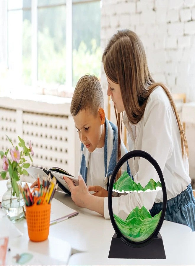 FEBLICH 3D Moving Sand Art Picture Glass Liquid Painting Natural Landscape Showpieces for Home Decor, Antique Gifts for Kids, Office Desktop Decoration, Desk Table Decorative Items (Green) - Image 4