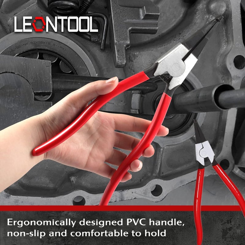 LEONTOOL 2 PCS Heavy Duty Lock Ring Pliers Set Flat Snap Ring Plier Special Circlip Pliers Reverse Retaining Ring Plier for Transmission Transfer Cases Ring Opening - Image 4