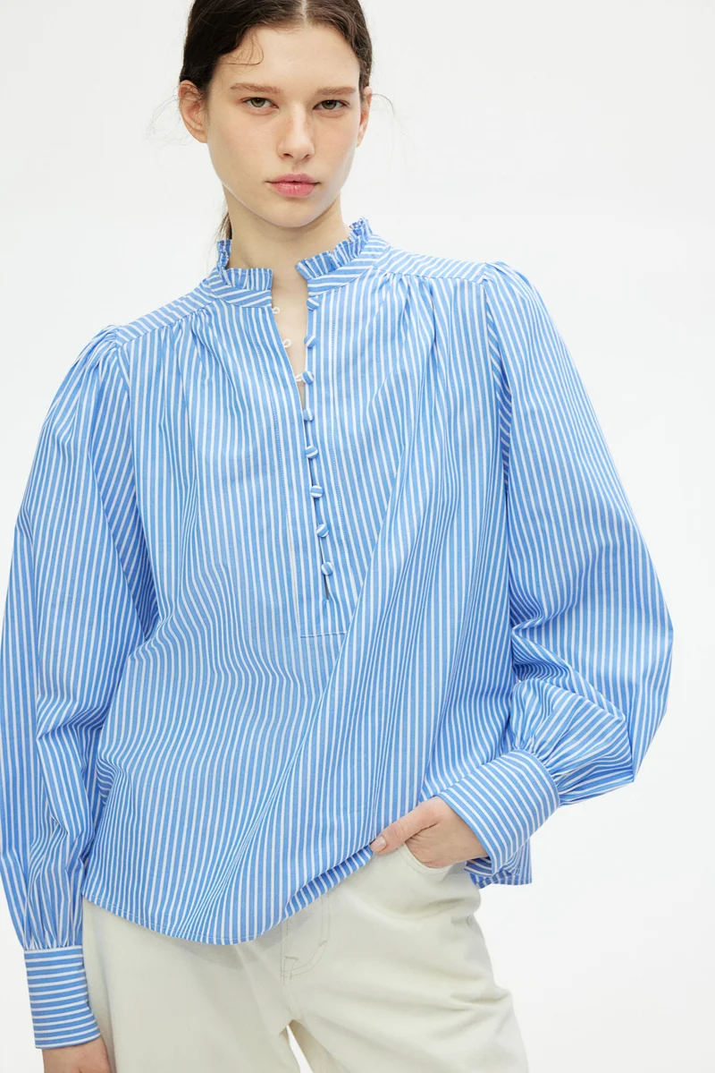 اتش اند ام Frilled-collar cotton blouse