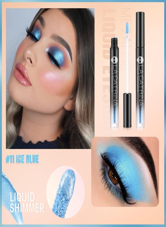 La Catrina Light Blue Glitter Liquid Eyeshadow, Highly Pigmented Korean Shimmer Long Lasting Sparkling Eye Shadow,Quick-Drying Shinny Blue Eye Shade for Daily, Snow Queen,Corpse Bride, Sally Makeup, #11 Ice Blue - Image 2