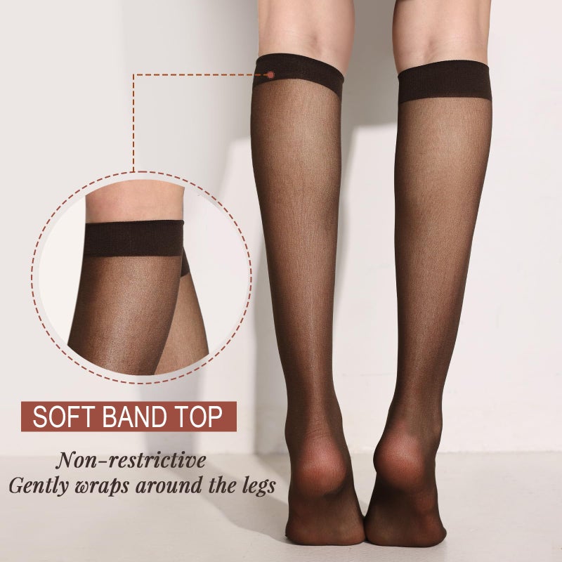 ZIHUA 12 Pairs Knee High Stockings for Women, 20 Denier Sheer Nylon Socks for Women(6Black6Brown,One Size) - Image 2