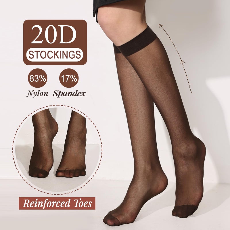 ZIHUA 12 Pairs Knee High Stockings for Women, 20 Denier Sheer Nylon Socks for Women(6Black6Brown,One Size) - Image 5