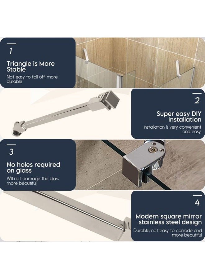 M home 40cm / 15.7 Stainless Steel Frameless Shower Door Fixed Panel Wall-to-Glass Support Bar for 1/4 to 3/8 Thick Glass by (400mm, Chrome) - Image 4