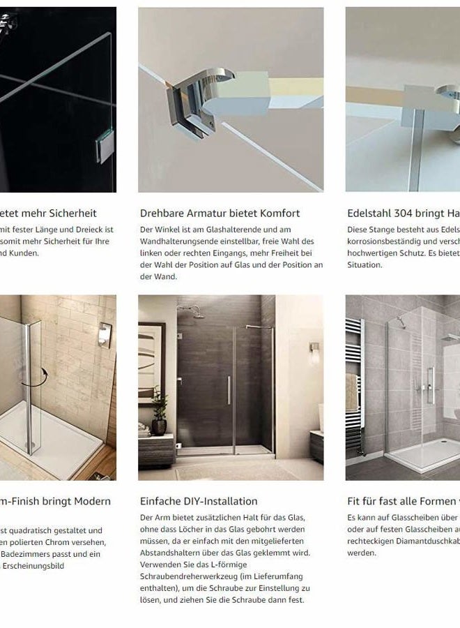 M home 40cm / 15.7 Stainless Steel Frameless Shower Door Fixed Panel Wall-to-Glass Support Bar for 1/4 to 3/8 Thick Glass by (400mm, Chrome) - Image 5
