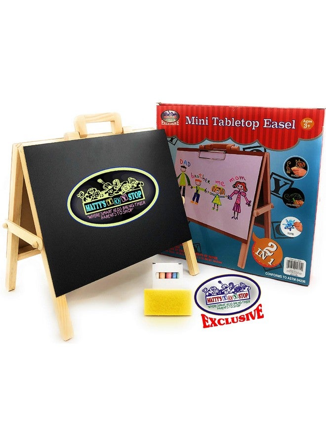 Matty's Toy Stop 2-in-1 Mini Wooden Tabletop Easel with Blackboard, Paper Clip & Accessories - Image 3