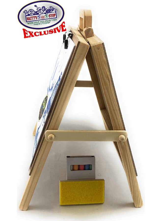Matty's Toy Stop 2-in-1 Mini Wooden Tabletop Easel with Blackboard, Paper Clip & Accessories - Image 4