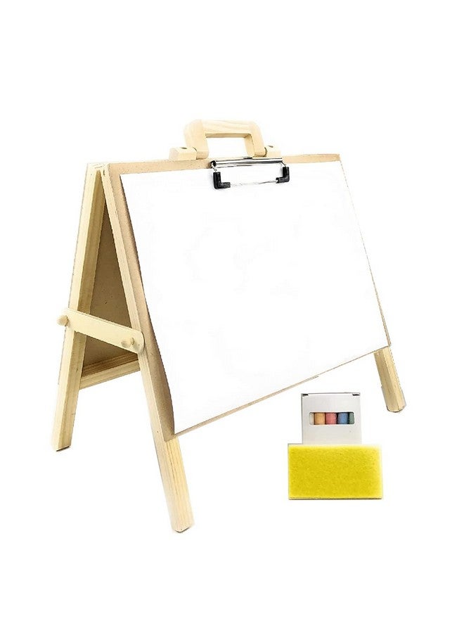 Matty's Toy Stop 2-in-1 Mini Wooden Tabletop Easel with Blackboard, Paper Clip & Accessories - Image 1