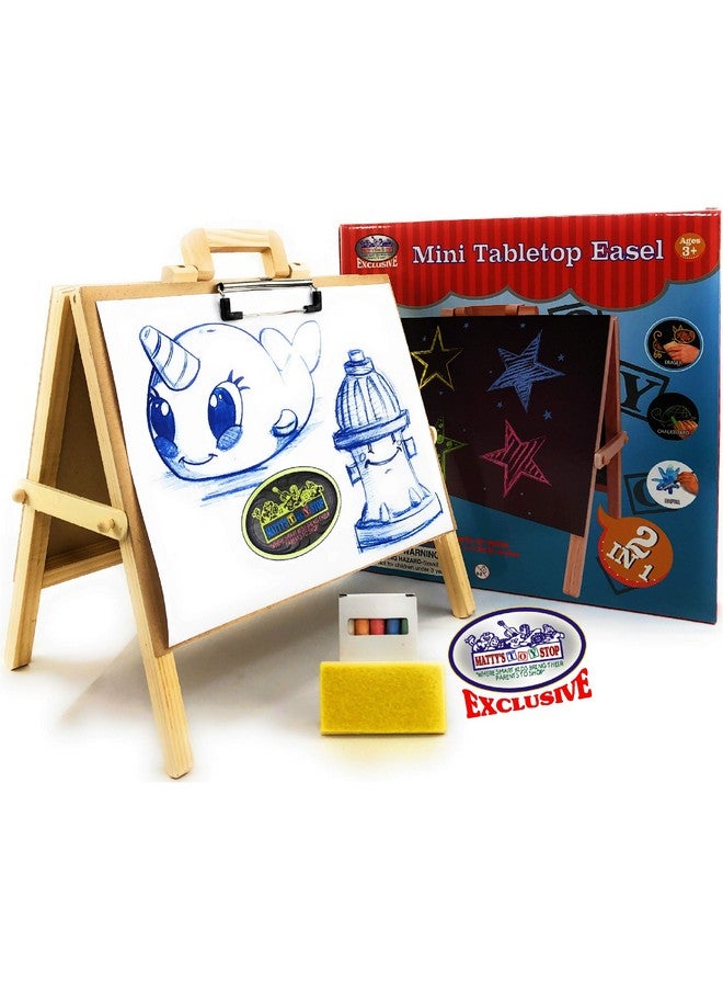Matty's Toy Stop 2-in-1 Mini Wooden Tabletop Easel with Blackboard, Paper Clip & Accessories - Image 2