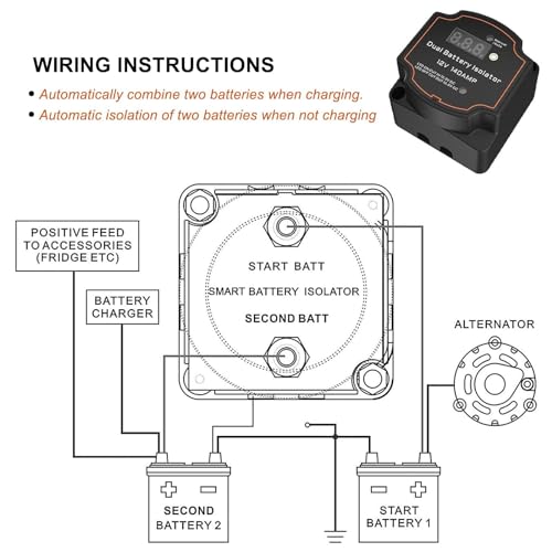 AULESSE 6m Dual Battery Isolator Kit 140Amp Battery Isolator 12V Kit Split Charge Relay Kit Manual/Auto Modes VSR Voltage Sensitive Relay with LED Screen Voltage Display for Truck RV ATV UTV SUV Boat - Image 2