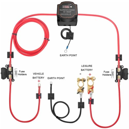 AULESSE 6m Dual Battery Isolator Kit 140Amp Battery Isolator 12V Kit Split Charge Relay Kit Manual/Auto Modes VSR Voltage Sensitive Relay with LED Screen Voltage Display for Truck RV ATV UTV SUV Boat - Image 3