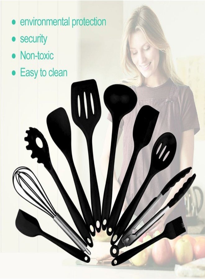 طقم أدوات طبخ مكون من 10 قطع أسود - Image 3