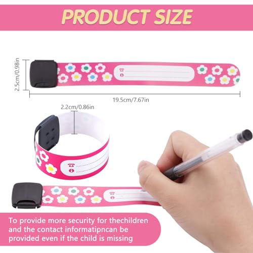 Climberty® Kids Safety ID Wristband - 12 Pack Waterproof PVC Wristband, Write-on Wristband Anti-Lost Identification Wristband with Buckle for Travel, Outing, Group Activity, 19.2cm x 2.15cm - Image 2