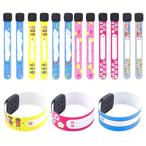 Climberty® Kids Safety ID Wristband - 12 Pack Waterproof PVC Wristband, Write-on Wristband Anti-Lost Identification Wristband with Buckle for Travel, Outing, Group Activity, 19.2cm x 2.15cm - Image 1