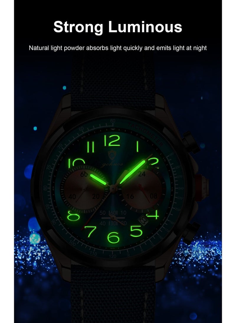 GOHUOS Men's Watch, Nylon Leather Band Waterproof Quartz Luminous Analog  Date Display Wrist Watch - 43mm - Father or Boyfriend Gift - Image 4