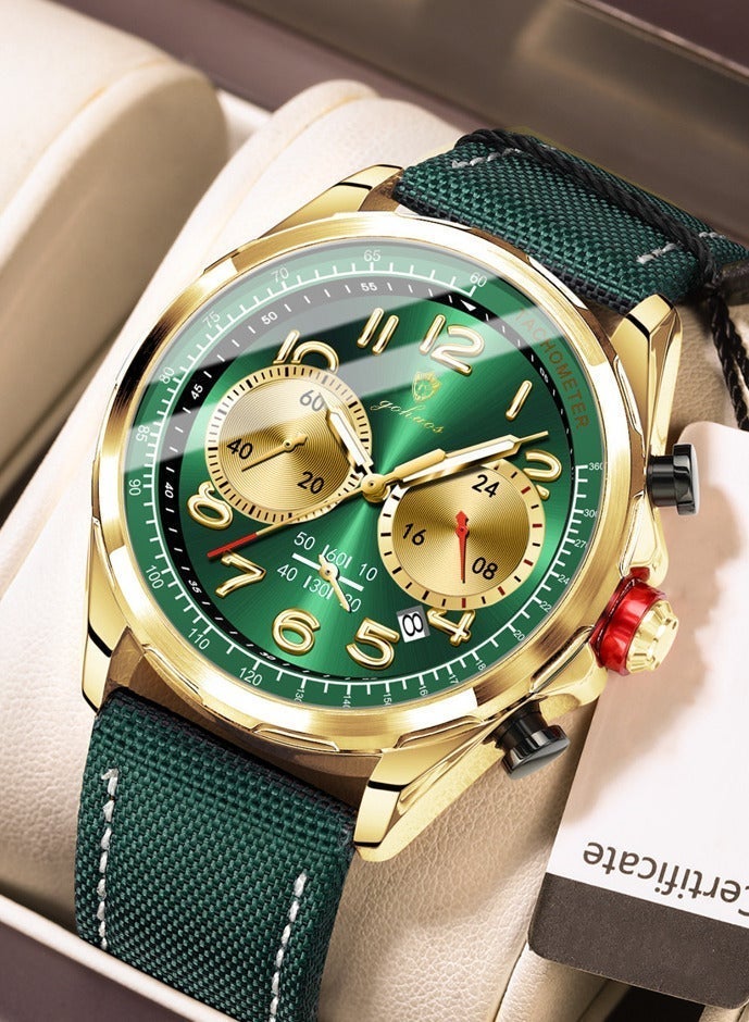GOHUOS Men's Watch, Nylon Leather Band Waterproof Quartz Luminous Analog  Date Display Wrist Watch - 43mm - Father or Boyfriend Gift - Image 1