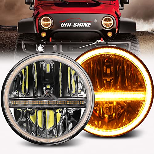 UNI-SHINE 7 inch led headlight, 7" round LED Headlights H6024 led Headlight White Halo Headlight Running Amber Turn Signal Seal Beam Compatible with Jeep Wrangler JK TJ JL CJ - Image 1