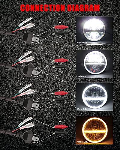 UNI-SHINE 7 inch led headlight, 7" round LED Headlights H6024 led Headlight White Halo Headlight Running Amber Turn Signal Seal Beam Compatible with Jeep Wrangler JK TJ JL CJ - Image 4