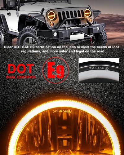 UNI-SHINE 7 inch led headlight, 7" round LED Headlights H6024 led Headlight White Halo Headlight Running Amber Turn Signal Seal Beam Compatible with Jeep Wrangler JK TJ JL CJ - Image 5