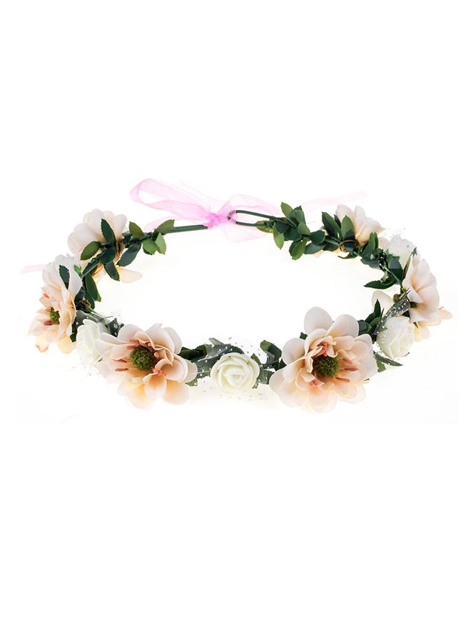 Bridal Halo Headband with Adjustable Ribbon (Ivory) - Image 1