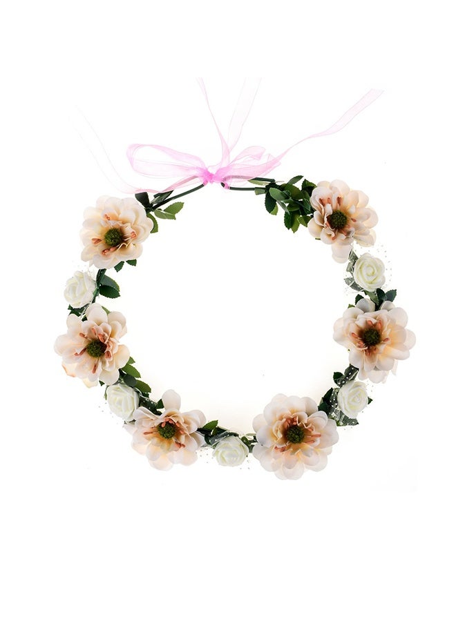 Bridal Halo Headband with Adjustable Ribbon (Ivory) - Image 2