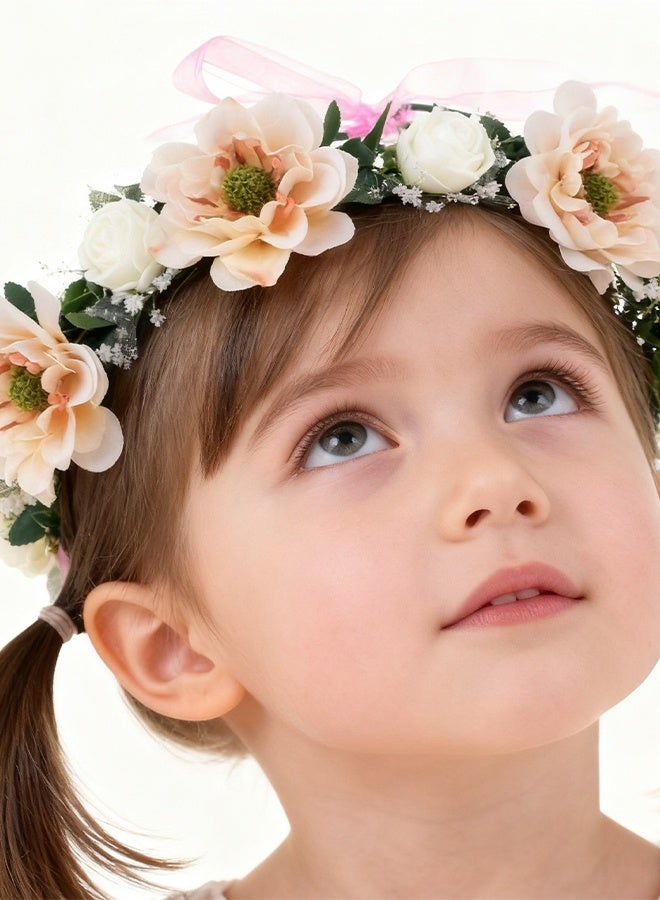 Bridal Halo Headband with Adjustable Ribbon (Ivory) - Image 3