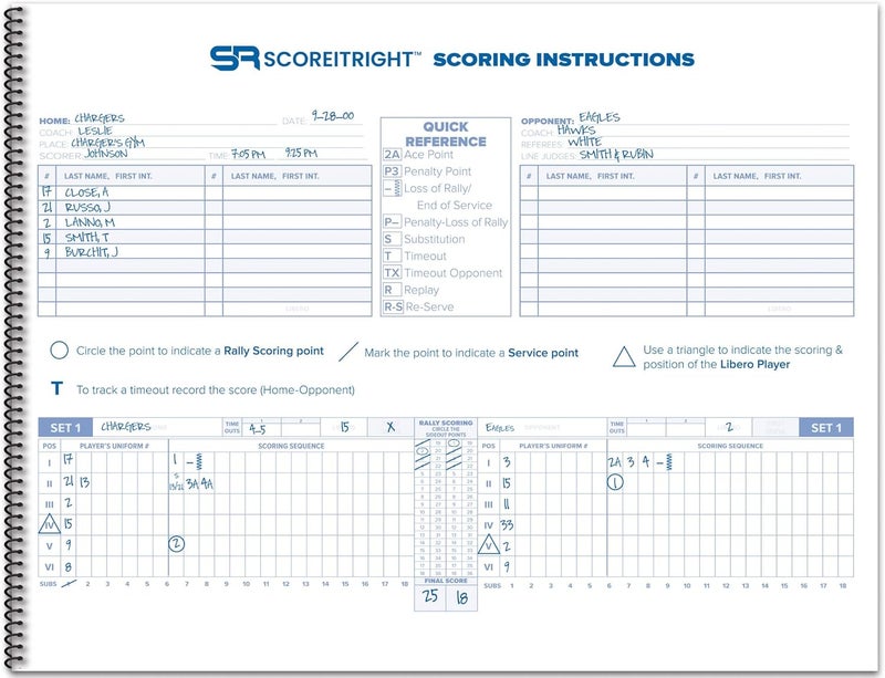 Score It Right Volleyball Scorebook – 24 Match Spiral Volleyball Scorebook with Season Totals and Team Roster Sheet – Premium Paper Volleyball Score Sheet for Rally Scoring and Detailed Instructions - Image 2