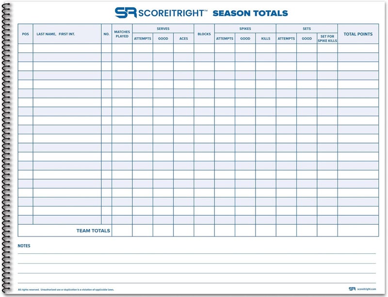 Score It Right Volleyball Scorebook – 24 Match Spiral Volleyball Scorebook with Season Totals and Team Roster Sheet – Premium Paper Volleyball Score Sheet for Rally Scoring and Detailed Instructions - Image 5