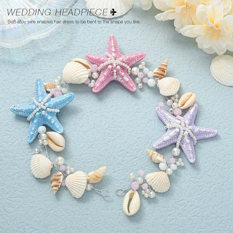 Brishow Starfish Mermaid Headband Seashell Wedding Headpiece Hair Accessories for Women and Girls - Image 2