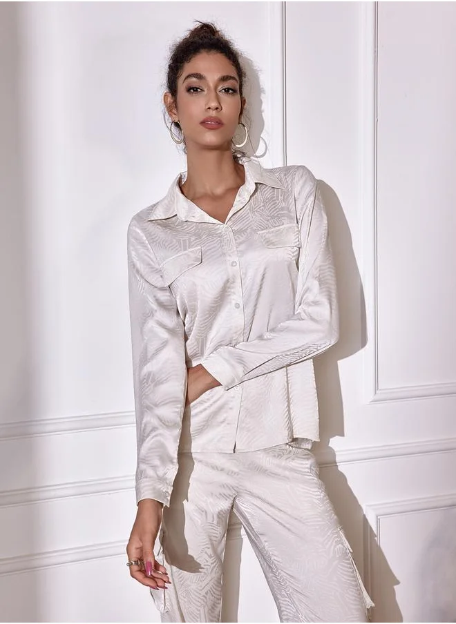 لوكس ويف Satin Long Sleeve Shirt with Pockets by Styli