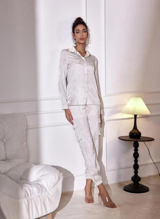 Take Two Satin Long Sleeve Shirt With Pockets