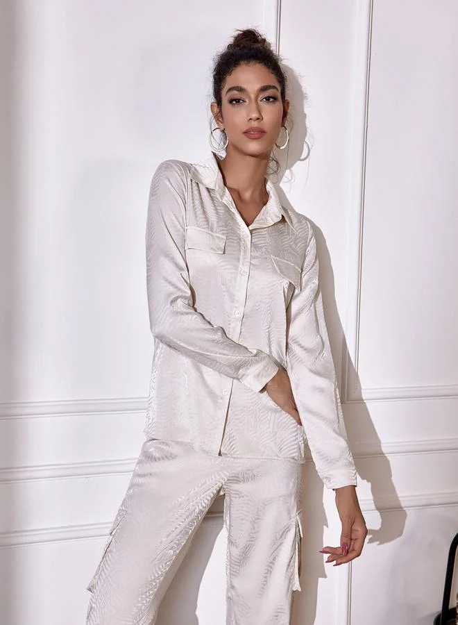Take Two Satin Long Sleeve Shirt With Pockets