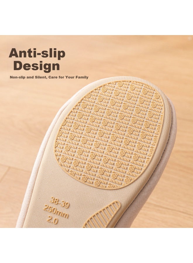 Tzldn Non-slip Slippers For Elderly Men, Indoor Home Use, Cotton Linen Fabric, Maternity Couples, Quiet Cotton Slippers For Wome - Image 5