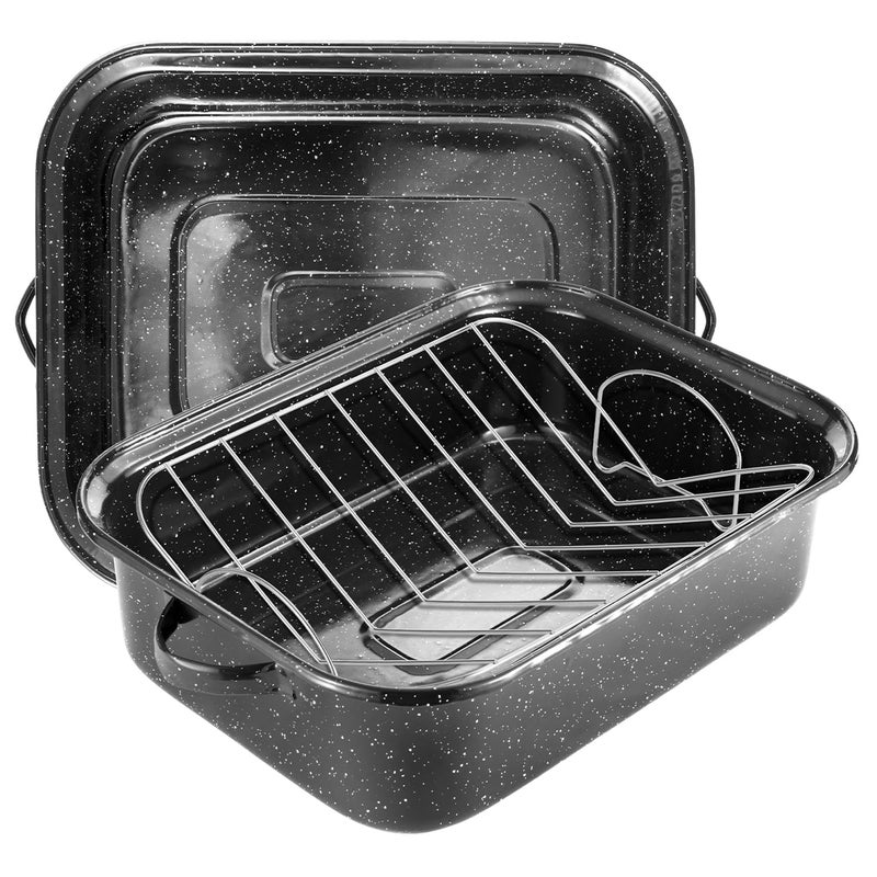 JY COOKMENT Roasting Pan With Lid and Rack, 21' Rectangular, 25lb Turkey Roaster Pot, Large Oven Roaster Tray, V-Rack and Versatile Lid Bone Turkey Baster - Image 2