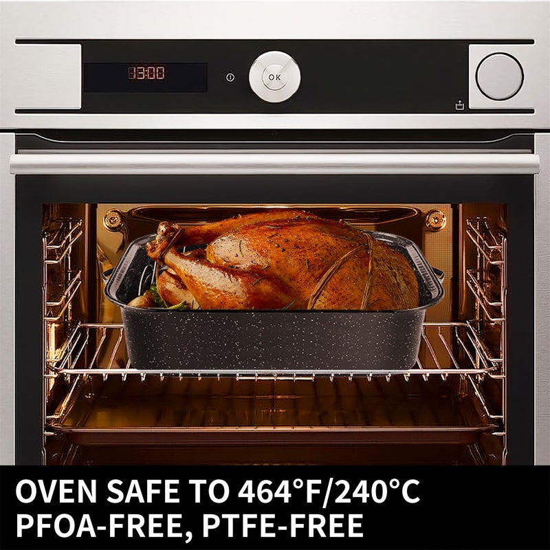 JY COOKMENT Roasting Pan With Lid and Rack, 21' Rectangular, 25lb Turkey Roaster Pot, Large Oven Roaster Tray, V-Rack and Versatile Lid Bone Turkey Baster - Image 3