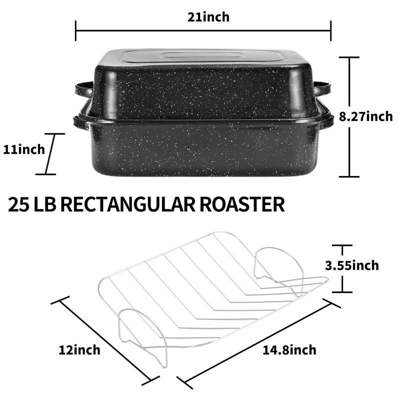 JY COOKMENT Roasting Pan With Lid and Rack, 21' Rectangular, 25lb Turkey Roaster Pot, Large Oven Roaster Tray, V-Rack and Versatile Lid Bone Turkey Baster - Image 5